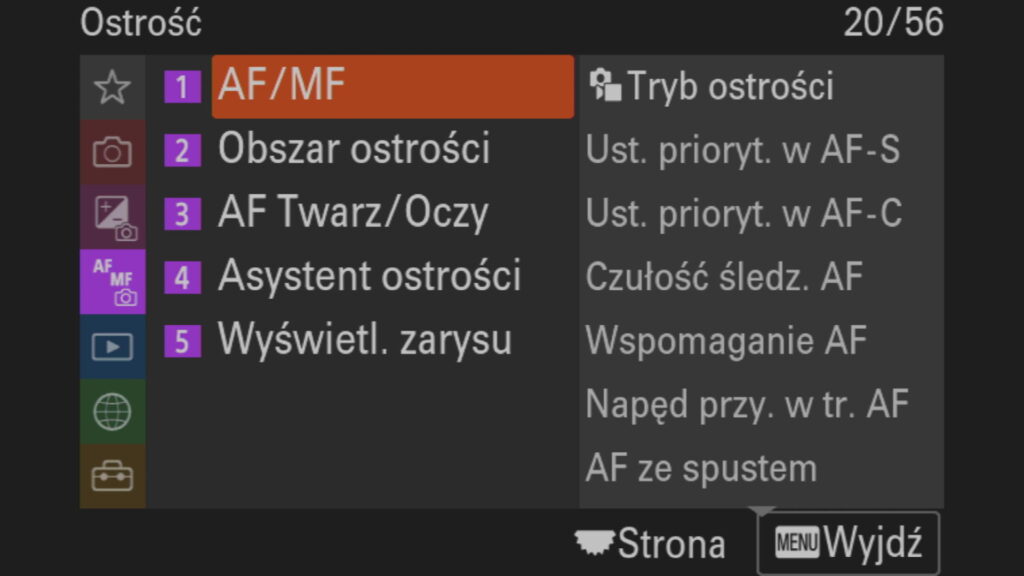 Ustawienia autofokusa Sony A7 IV