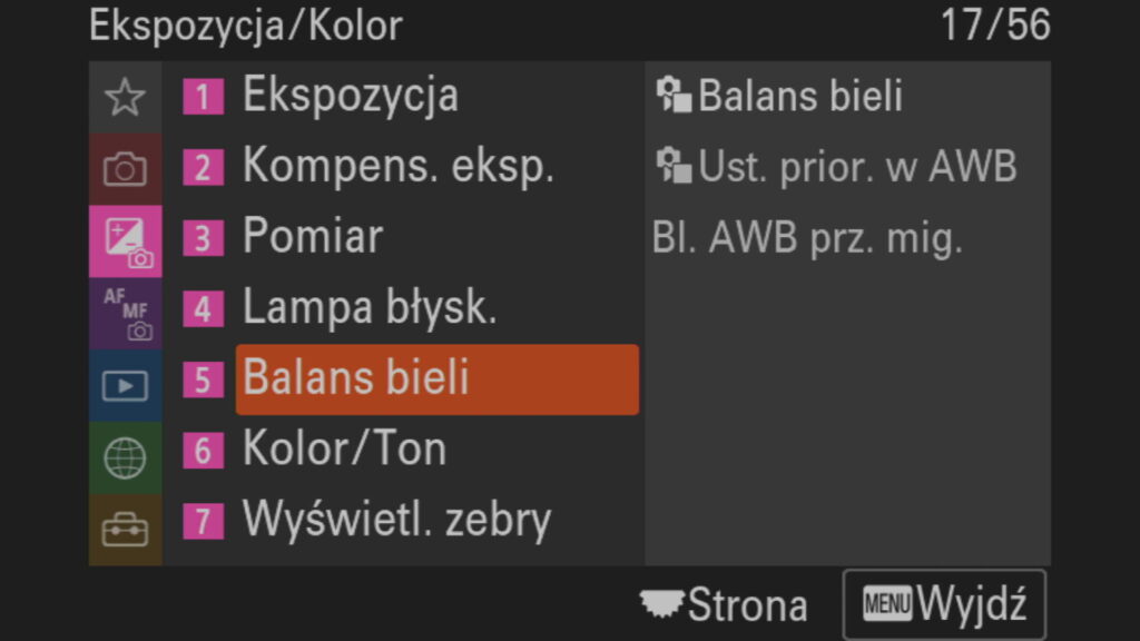 Ustawienia balansu bieli Sony A7 IV