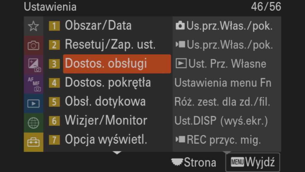 Ustawienia własne przycisków Sony A7 IV