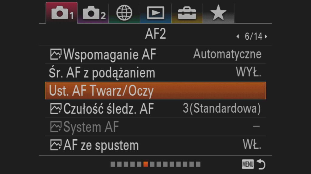 Ustawienia autofokusa w Sony A7 III Menu