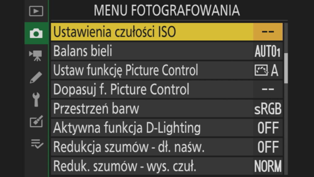 jak skonfigurować Nikon Z5 - balans bieli ISO