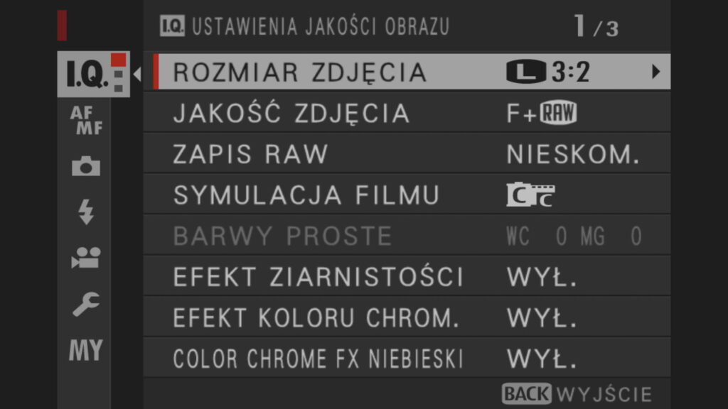 Ustawienie kolorów w Fujifilm XT30 II menu.JPG