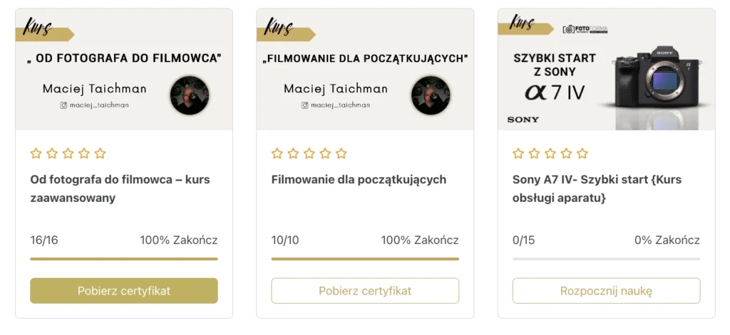 kursy fotografii i filmowania online z certyfikatem