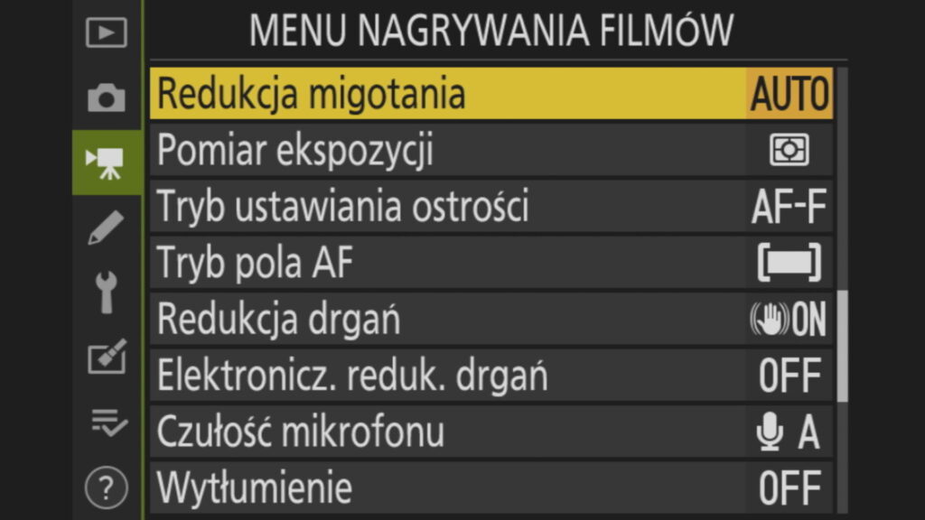Nikon Z5 nagrywanie wideo menu